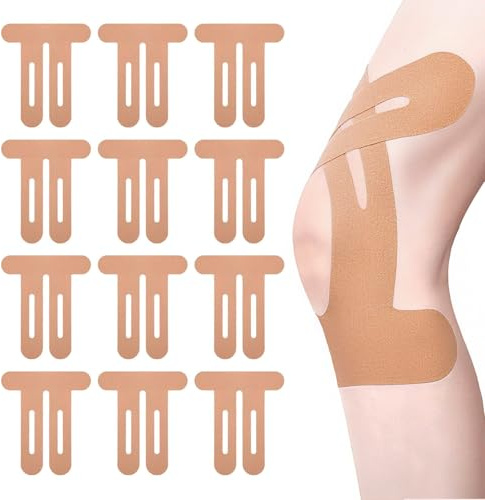 RUISPEED 12 pezzi di cerotti pretagliati in nastro kinesiologico di colore carne, impermeabili e senza lattice, traspiranti per supporto del ginocchio durante sport, allenamento e vita quotidiana –