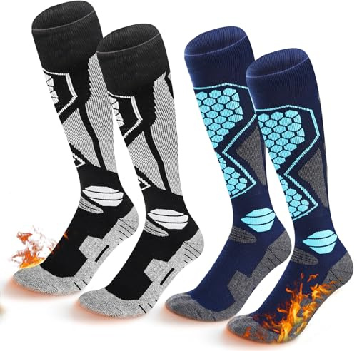 Auauraintt 2 Paires Chaussettes de ski En Laine Pour Hommes, Chaussettes de Ski en Mérinos,Respirantes et Confortables,Idéales pour Ski,Snowboard et Sports d'Hiver