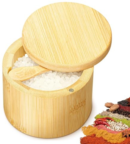 Eabdice Salero para Cocina Bambú, Salero con Tapa y Cuchara, para Especias de Cocina, Especias, Hierbas, Pimienta o Objetos