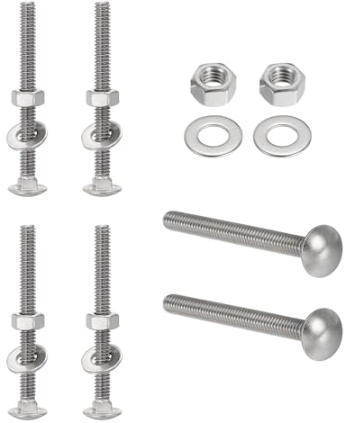 sourcing map Carriage Bolts Screws 10 Sets, 1/4-20 x 2-3/4 304 Stainless Steel Bolts Assortment Round Head Square Neck with Hex Nuts & Flat Washers Full Thread Coverage - Silver
