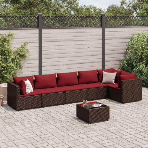 SKTQYQO Gartenmöbel-Set, 7-teilig, mit Kissen aus Polyrattan, braun, Gartenmöbel-Set für den Außenbereich, geeignet für Gärten