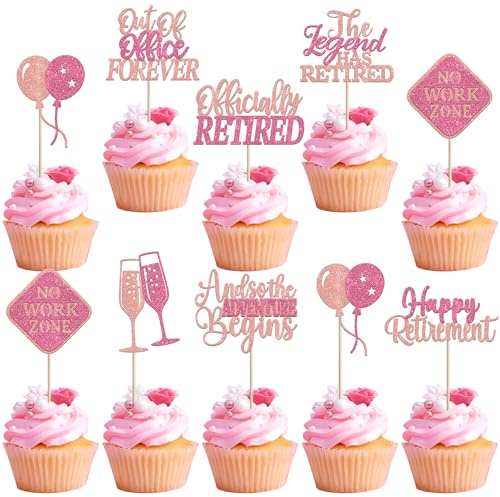 24 Pack Happy Retirement Cupcake Toppers Out Of Office Forever No Work Zone Cupcake Picks The Lagend Has Retired Cupcake Decorations for Officially Retired Party Cake Decorations Pink Rose Gold