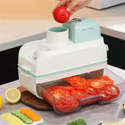 Cortador eléctrico de verduras, procesador de alimentos de 100 W con 4 cuchillas, entrada de 8,5 cm para cortes suaves, ideal para cantinas, procesamiento de verduras y uso doméstico