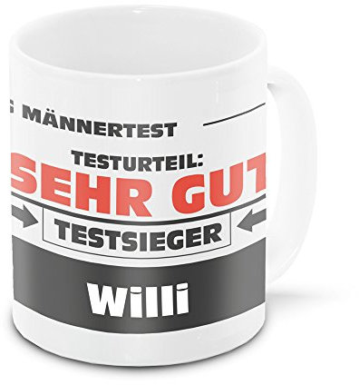 Namens-Tasse Willi mit Motiv Stiftung Männertest, weiss | Freundschafts-Tasse - Namens-Tasse