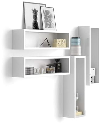 Mobili Fiver, Set di 4 Cubi da parete, Iacopo, Bianco Lucido, Nobilitato, Mensolo a Cubo da Parete Cucina e soggiorno, Made in Italy