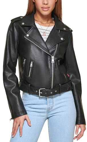 Levi's Women Faux Leather Belted Motorcycle Jacket (Standard and Plus Sizes), Black, X-Large