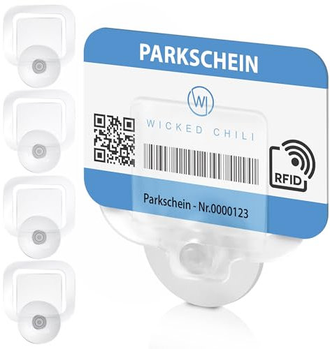 Wicked Chili 4er Set Parkausweis Auto Halterung Windschutzscheibe mit 30mm Saugnapf, Kartenhalter, Parkscheinhalter, Parkausweishalter, Kartenhalter Autoscheibe (Made in Germany) transparent, 4X
