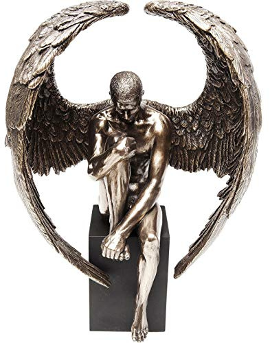 Kare Design Deko Objekt Nude Sad Angel, Bronze, Handgefertigt, Deko Figur, Engel Design, Wohnzimmerdekoration, für Regale, Holz Sockel, 26x18x11cm (H/B/T), Kupfer
