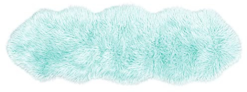 Teppich Wölkchen Lammfell Kunst-Fell-Teppich | Hochflor Deko Schaffell als Flauschiger Bett-Vorleger oder Läufer für Schlafzimmer, Wohnzimmer oder Kinderzimmer | Mint Grün - 55x160cm