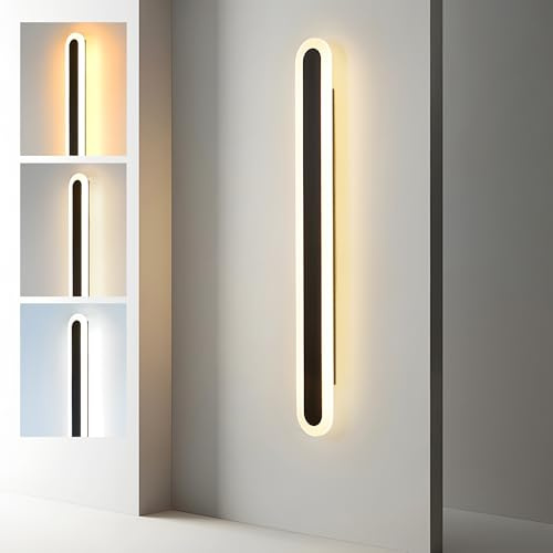 ZTWLEED 22W/60CM Longue Applique Murale Intérieure LED 3000K/4000K/6000K | 3 Température de Couleur ,Acrylique Luminaire Mural pour Chambre Salon Couloir Escalier, 110-240V,Noir