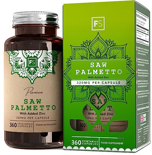 FS Saw Palmetto Prostata Integratore | 360 Serenoa Repens Capsule | Saw Palmetto Capelli 320mg con Zinco 15mg Prostate Support | Non-OGM, Senza Glutine e Allergeni | Prodotto nel RU