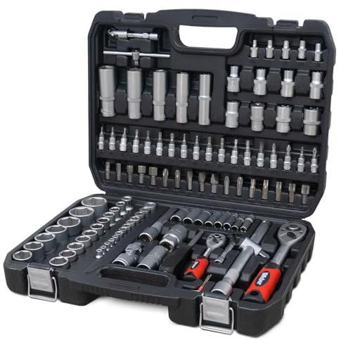 Weber Steckschlüssel Satz mit Koffer 108-teilig, Komplettkasten mit 1/4 und 1/2 Umschaltratsche