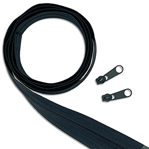 Wohnkult Reißverschluss-Set: 20 m Endlos-Reißverschluss | 3 mm Spirale | + 50 Zipper | Meterware | 25 Auswahl Nähen Reparatur (332 | Schwarz)