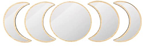 Tiardey Set di 5 specchi con fasi lunari, decorazione scandinava naturale bohémien per camera da letto