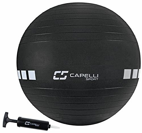 Capelli Sport Gymnastikball für Yoga, Balanceball, Pilates, Anti-Burst, rutschfest, schnelle Pumpe, schwarz, 75 cm