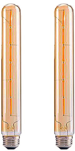 Paquete de 2 Bombillas LED Tubo de Flauta Edison, No Regulables, E27 6W t30 30cm 600lm, Estilo Retro Antiguo, Bombilla LED vintage, Bombilla LED de filamento, Cristal ámbar, 2700K Blanco Cálido