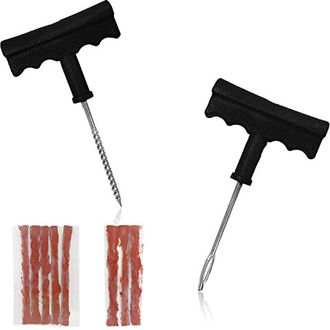 ZWZNBL 2 st slanglösa däckreparationsverktyg, 8 st däckreparationsremsor, nödreparation handverktygssats, lämplig för bilar, motorcyklar och cyklar