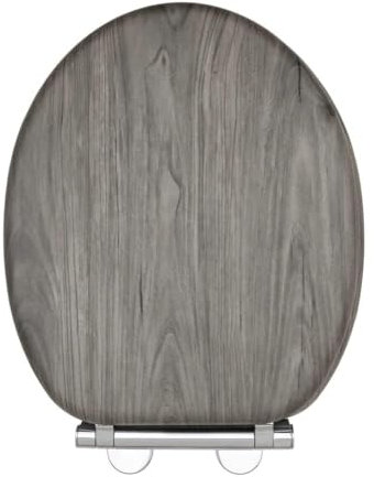 AQUALONA® Luxury Grey Oak Effect Toilet Seat - Soft Close MDF Moulded Wood Seat with Quick Release Button and Durable Hinges - Comfortable, Easy to Clean and Install with Universal Fittings