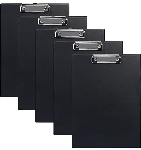 (5 Stück) Klemmbrett A4, Schreibbrett Klemmbretter mit Metalklemme und Aufhängeose, Clipboard Klemmbrettmappe für Büro,Schule(Schwarz)