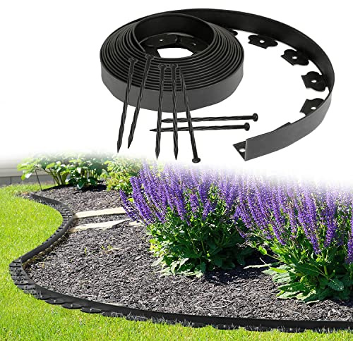 Vigevee Bordure de Pelouse en Plastique, 20m Flexible Bordure de Jardin avec 60 Piquets d'ancrage Bordure de Gazon Décorative de Jardin, Bordure de Parterre Flexible Hauteur 5cm