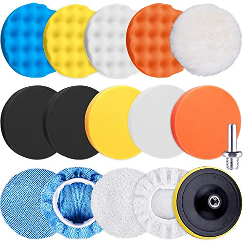 SIQUK 16 Pieces Polishing Pads Kit 180mm Buffing Pads Car Foam Wax Buffer Polisher Attachment for Drill, 7 Inch