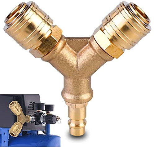 Distributore Aria Compressa, Tubo Compressore Attacco Rapido a 2 Vie, Filettati Da 1/4 Di Pollice y Raccordo a Innesto, Ottone 1/4'' Distributore Aria Compressa, Raccordo Aria Compressa 2