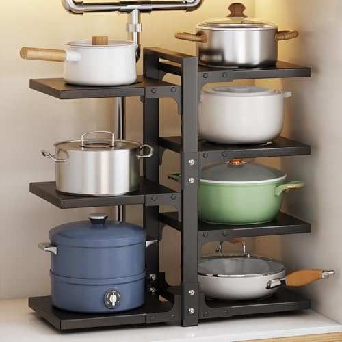 CASONNIK Organizer per pentole 7 ripiani, regolabile, resistente, per armadietti, molteplici modalità di utilizzo, per pentole e padelle per bancone e armadietti da cucina