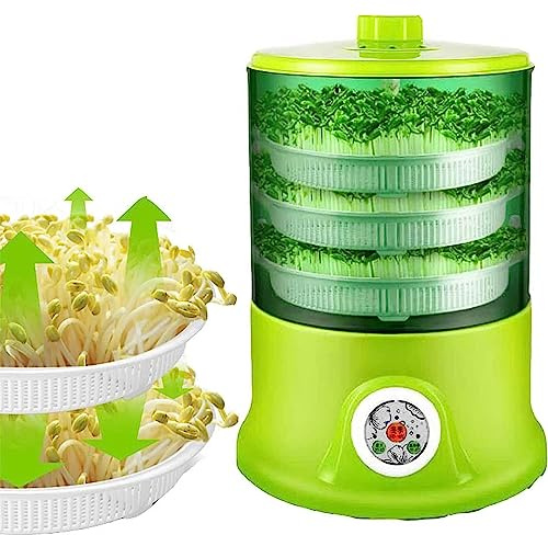 MOUNW Automatische Keimmaschine, Sojasprossen-Anbaumaschine, mit LED-Anzeige und Druckplatte, automatische 360-Grad-Bewässerung, zur Herstellung von Sojasprossen, Natto, Reiswein usw