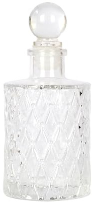 Magic Season Decorative Glass Bottle - 5 fl oz. Rhombus Pattern Round Bottle (1 Set w/Glass Stopper)