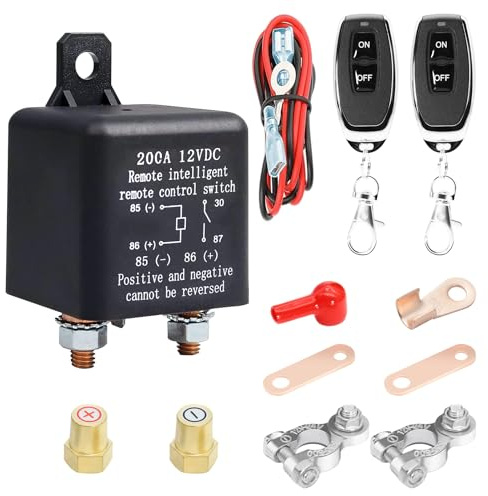RUIZHI Batterie Trennschalter, DC12V 200A Fern-Batterietrennschalter | Auto-Batterie-Trennschalter mit 2 Fernbedienungen, Ferngesteuerter Auto-Stromversorgungsschalter, RV, Boot, Jacht