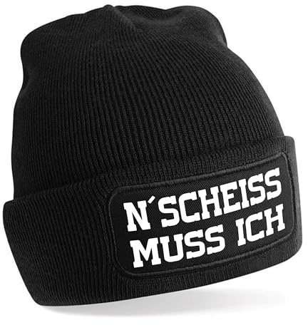 Herzbotschaft Beanie Strickmütze mit Spruch | N´Scheiss muss ich | Farbwahl | Unisex SoftTouch angenehm weiche und warme Wintermütze | OneSize Einheitsgröße für Erwachsene