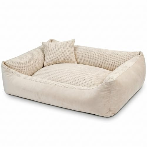 4L Textil Teo Hundebett mit Bezug Hundekorb Große Hunde Hundekörbchen | 100x80 cm | Beige | Mit Reißverschluss | Maschinenwaschbar| Abnehmbarer Bezug