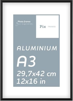 Pix FRAMES Marcos de Fotos - 29,7x42 (A3) - Marco Fotos de Aluminio - Marcos de Fotos - Marco para Colgar - Marco Moderno para Retratos - Negro
