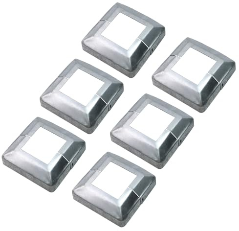 Mewutal Lot de 6 jupes de poteau en métal de 5,1 x 5,1 cm, plaque de montage externe de 10,2 cm, caches de poteau pour clôture, balustrade, rails d'escalier, avec vis, argenté
