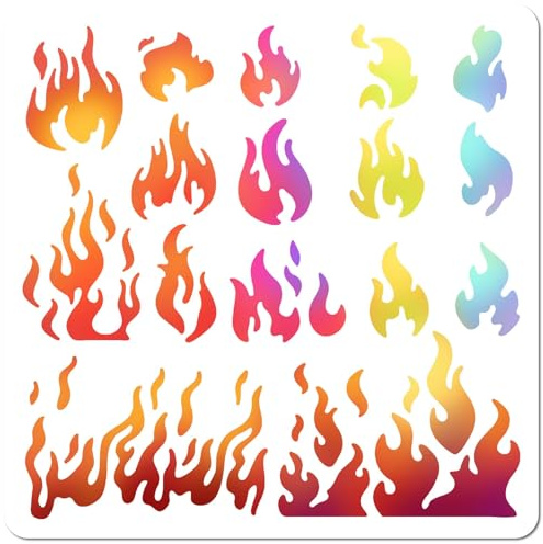 GORGECRAFT Feuer-Schablone Flamme Feuer Brennen Lodern Lagerfeuer Wiederverwendbare Malvorlage Aus PET DIY-Kunsthandwerk Schablonen Zum Zeichnen Malen Auf Holzböden Wänden Heimdekoration 30x30 cm
