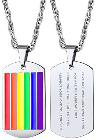 Bandmax Regenbogen Kette Damen Herren Edelstahl LGBTQ Personalisiert Halskette Dog Tag Pride Schmuck für Sohn Tochter