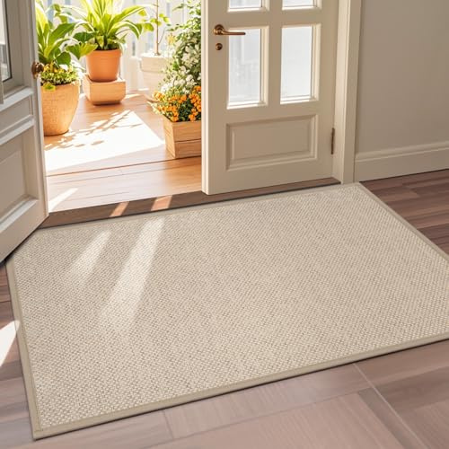LEKEEPGO Fussmatte Innen 90 x 150 cm, rutschfest Fußmatte, waschbar Schmutzfangmatte, Dünn Türmatte Saugstarke Eingangsteppich, Sauberlaufmatte, Eingangsmatte für Innenbereich, Khaki