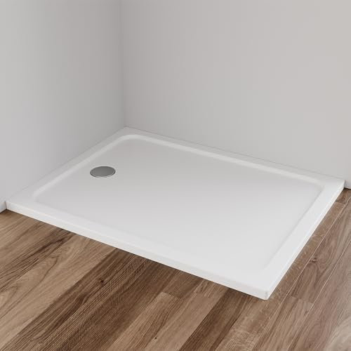 IMPTS Receveur de douche 70 x 100 x 4 cm - Carré - Extra plat - Rectangulaire - En acrylique - Blanc - Pour paroi de douche, cabine de douche - Avec bonde