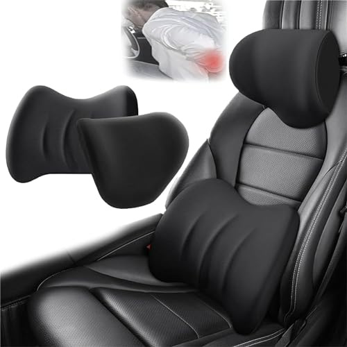 Juego de almohada de apoyo lumbar y reposacabezas de coche, almohada de espuma viscoelástica, reposacabezas de coche, cojín lumbar para alivio del dolor de cuello, espalda, silla de oficina, camión