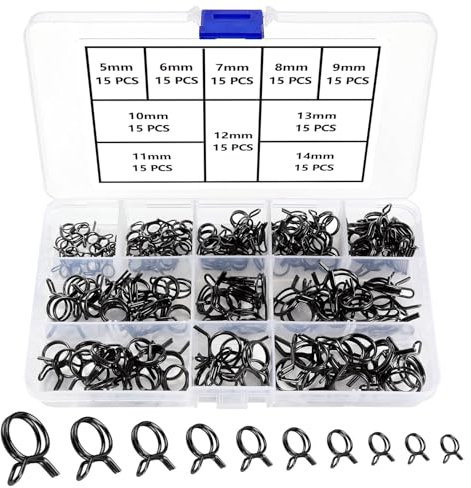 YIXISI 150 Pezzi 5-14 mm Morsetti Clip per Tubo Flessibile per Carburante, Fascette per Tubi a Filo Singolo, Morsetti a Molla Fascette Clip, per Moto Scooter ATV (10 Taglie, Nero)