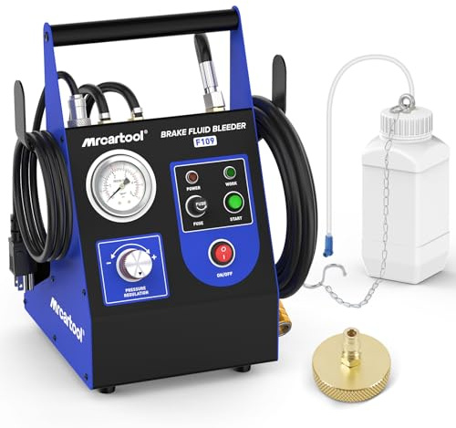 PLAYOCCAR Equipo de Purgación de Frenos Eléctrico, 220V Herramienta Automática de Cambio de Líquido de Frenos con Pulsación para Vehículos, con 1 Recipiente de Aceite Usado y 1 Boquilla de Adaptador