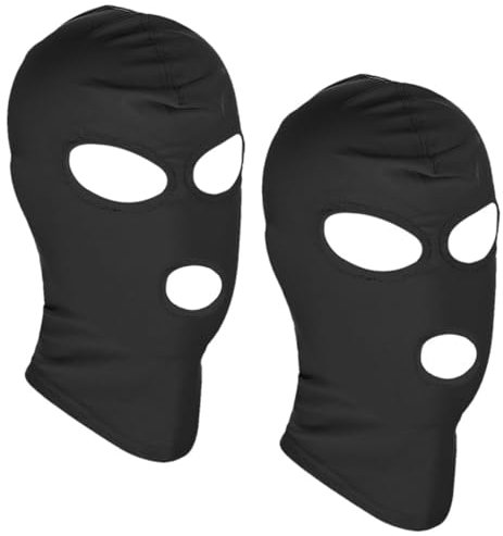 2 Pieces Full Cover Zentai Hood Mask Open Eyes Open Mouth Mask Breathable Elastic Black Cosplay Costume Hood Unisex Headgear for Halloween Party Costume Men Adult Women