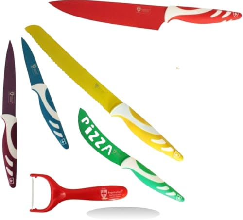 Genérico Juego de Cuchillos de Cocina Multicolor, 6 Piezas con Pelador, Cuchillos con Revestimiento de Colores