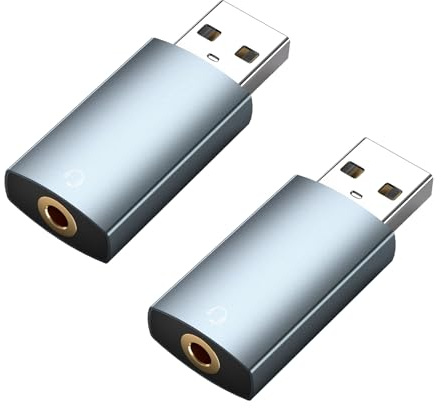 MMOBIEL USB auf 3,5mm Aux Stereo Adapter [2 Stucks] Externe USB-A Soundkarte – auf 3,5mm Aux Audio Konverter Adapter - Kopfhörer und Mikrofon Klinkenadapter für Windows, Mac, PS5, PS4