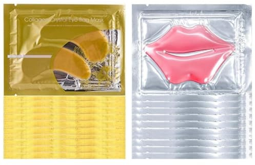 10 paires de masques pour les yeux en cristal de collagène et 10 paires de masques pour les lèvres en cristal de collagène, anti-âge, hydratation de la peau des lèvres et des yeux
