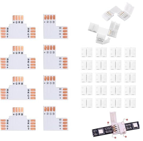 LANZLC LED Strip Verbinder, 4-Polig 8mm Eckverbinder 20 Stück, L-T-Form Connector für 8mm Weite 3535 RGB LED Streifen