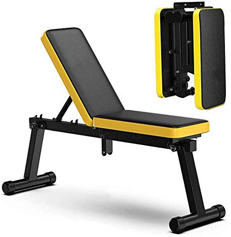 PUFAHAU Multifunktions-Hantelbank, verstellbare Sit-Up-Schrägbank für Bauchmuskeln, Flache Schrägbank mit Mehrzweck-Trainingsbank, für das Training im Fitnessstudio zu Hause(Yellow)
