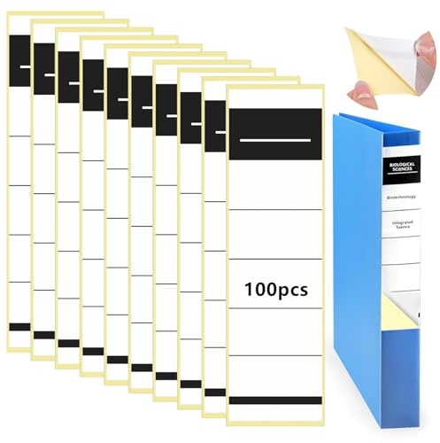 XTUDO® 100 Fogli Etichette Autoadesive per Raccoglitori, 5,4 X 19 cm Etichette Cartelle Autoadesive, Etichette per Raccoglitori Dorso, per Scuole, Uffici, Biblioteche E Archiviazione
