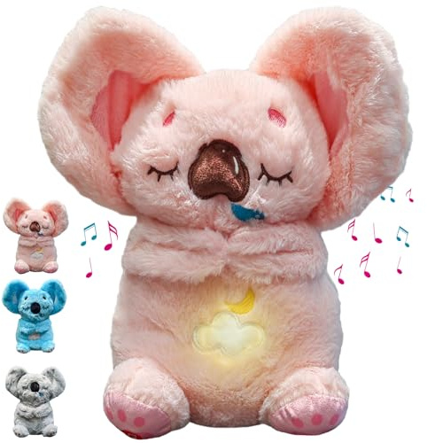 MeHoo Schlummer Koala Kuscheltier mit Rhythmischen Atembewegung | Musik und Warmes Licht, Atmender Koala Plüschtier, Baby Einschlafhilfe Neugeborenen Geschenk (Rosa)