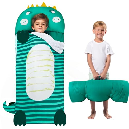 Lydaz Kinder-Schlafsack mit abnehmbarem Kissen, extra groß, 178,8 x 76,2 cm, Dinosaurier-Schlafmatte, Plüsch-Schlummersack für Jungen und Mädchen, Kindertagesstätte, weiche Vorschule und Kindergarten